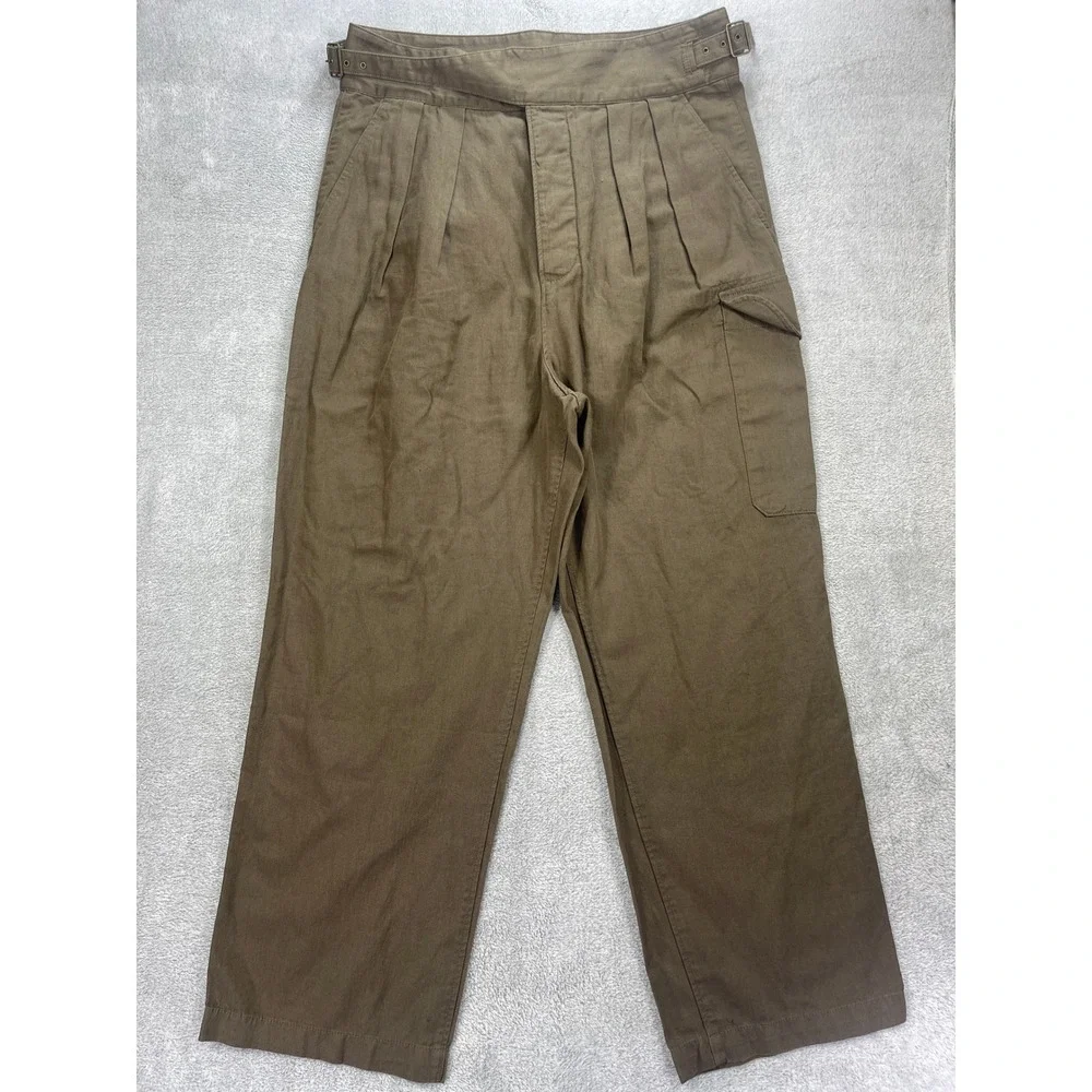 Banana Republic Pants Women 16 Olive Green Cotton Linen Pleated Cargo High Rise